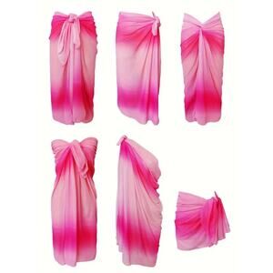 Ombre Tie Dye Tie Side Sarong Cover Up Semi Sheer Multiple Wear Wrap Skirt